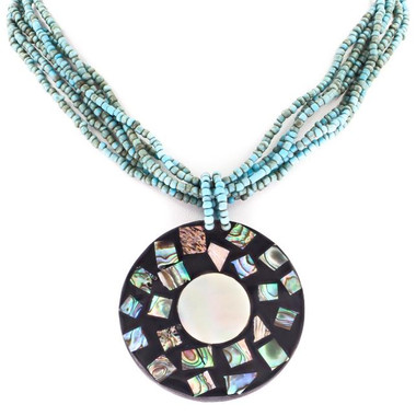 Mother Of Pearl Paua Abalone Seed Beads Shell 17" Turquoise Necklace