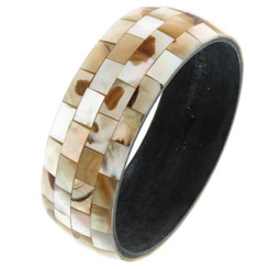 Mother Of Pearl 8" Iridescent Gold Bangle Bracelet