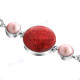 925 Silver Genuine Red Coral Pink Mabe Pearl 7" Bracelet