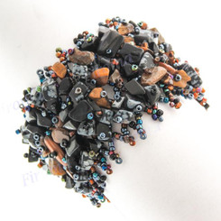 Mix Glass Beads Onyx Tiger Eye 6 1/2" Iridescent Black Bracelet