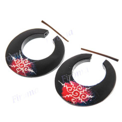 1 7/16" Wood Tribal Round Hoop Post Earrings