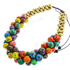 Wooden Painted Beads 19" Necklace