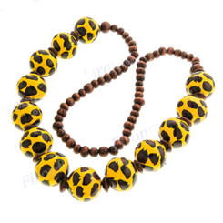 Wooden Painted Beads African 27" Yellow Black Necklace