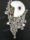 925 Silver Blue Topaz Peridot Amethyst Brooch