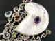 925 Silver Blue Topaz Peridot Amethyst Brooch