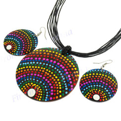 Wood Round 18" Rainbow Wires Necklace Earring