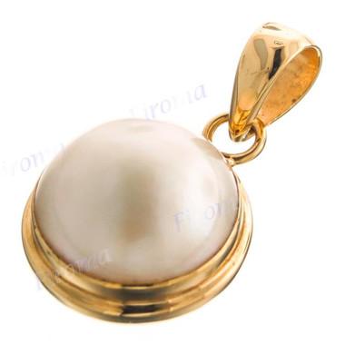 1 1/8" 925 Silver White Mabe Vermeil Gold Pendant