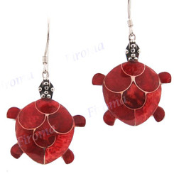 13/16" 925 Silver Red Coral Turtle Earrings