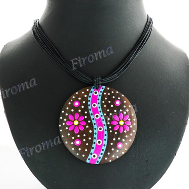 Wood Flower 18" Purple White Wires Necklace Earring