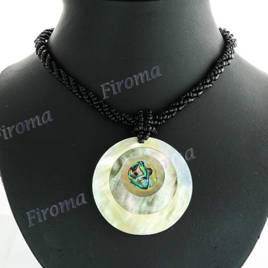 Mother Of Pearl Paua Abalone 17" Black Wires Necklace Earring