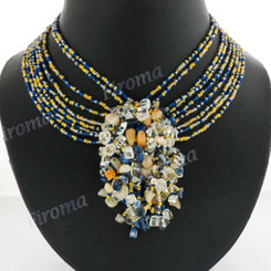 Seed Beads Carnelian Quartz 15" Blue Necklace Pendant