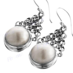 1 1/4" 925 Silver White Mabe Pearl French Wires Earrings