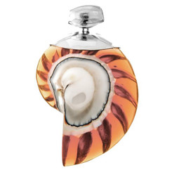 3" 925 Silver Nautilus Shell Sterling Silver Amber Pendant