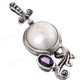 1 3/16" 925 Silver Amethyst White Mabe Pearl Pendant