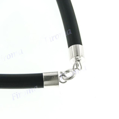 925 Silver Black Rubber Ethnic 17" Necklace