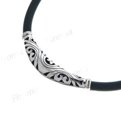 925 Silver Black Rubber Ethnic 17" Necklace