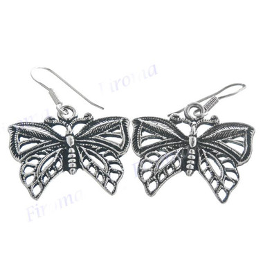 1 1/8" 925 Silver Butterfly French Hook Earrings