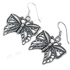 1 1/8" 925 Silver Butterfly French Hook Earrings