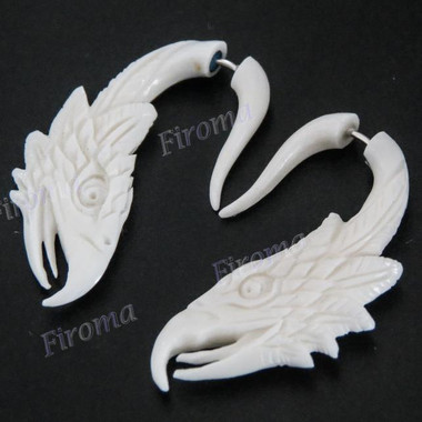 1 1/2" Buffalo Bone Carving Eagle White Fake Gauge Post Earrings