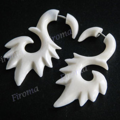 1 5/8" Buffalo Bone Carving White Fake Gauge Post Earrings