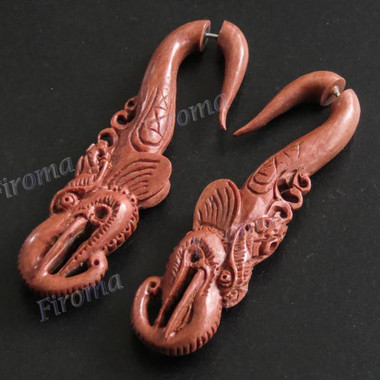 2 7/16" Natural Wood Fake Gauge Post Earrings