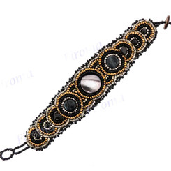 Glass Seed Beads Mother Of Pearl Shell 7 1/2" Copper Black Bracelet