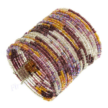 Glass Seed Beads 8" Peacock Gold Champagne Cuff Bracelet