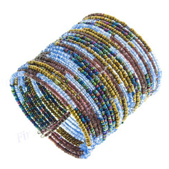 Glass Seed Beads 8" Champagne Peacock Cuff Bracelet
