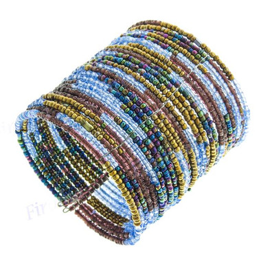 Glass Seed Beads 8" Champagne Peacock Cuff Bracelet