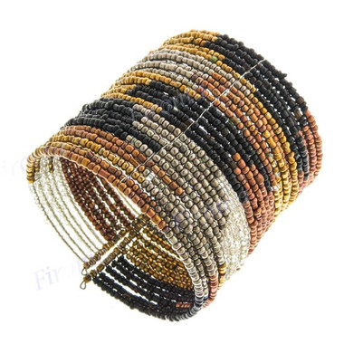 Glass Seed Beads 8" Bronze Copper Cuff Bracelet