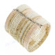 Glass Seed Beads 8" Silver Cream Cuff Bracelet