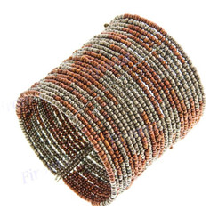 Glass Seed Beads 8" Bronze Cuff Bracelet