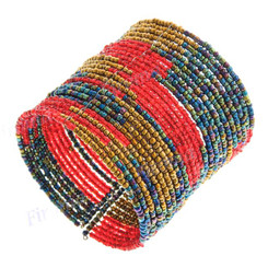 Glass Seed Beads 8" Peacock Bronze Cuff Bracelet