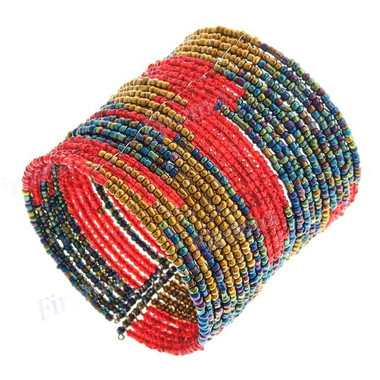 Glass Seed Beads 8" Peacock Bronze Cuff Bracelet