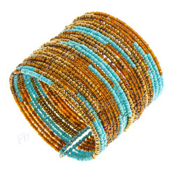 Glass Seed Beads 8" Turquoise Copper Cuff Bracelet