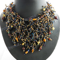 Glass Beads Seed Beads 18" Peacock Black Chandelier Necklace