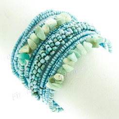 Blue Aventurine Seed Beads 7" Turquoise Bangle Bracelet