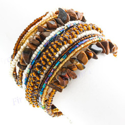 Seed Beads Tiger Eye 7" Peacock Brown Bangle Bracelet