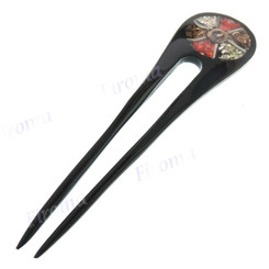 Coral Resin Shell Black Hairpin
