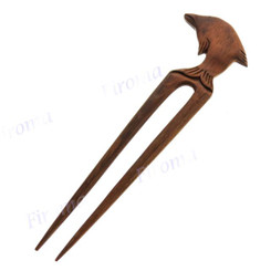 Wood Dolphin Brown Hairpin
