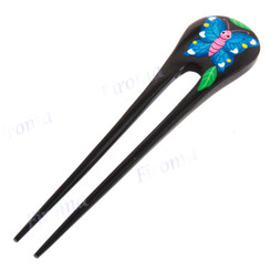 Wood Butterfly Brown Blue Hairpin