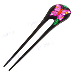 Wood Butterfly Brown Pink Hairpin