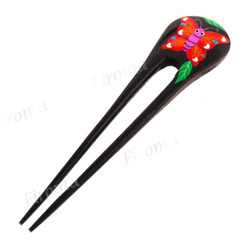 Wood Butterfly Orange Brown Hairpin