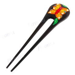 Wood Butterfly Yellow Brown Hairpin