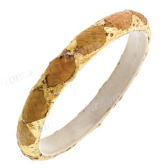 Python Snake Leather Yellow Gold Bangle Bracelet