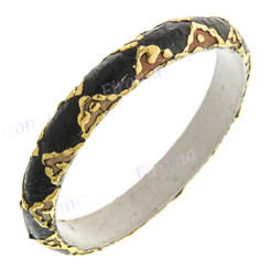 Python Snake Leather Black Gold Bangle Bracelet