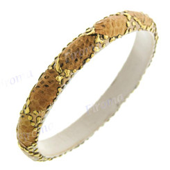 Python Snake Leather Brown Gold Bangle Bracelet
