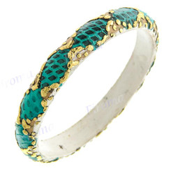 Python Snake Leather Turquoise Blue Gold Bangle Bracelet