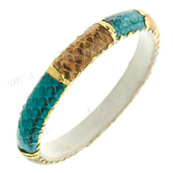 Python Snake Leather Turquoise Brown Bangle Bracelet