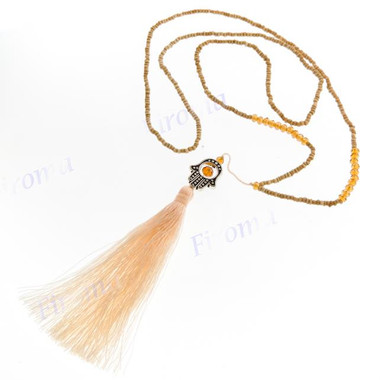 2mm Seed Beads Nylon 30" Beige Cream Necklace Pendant